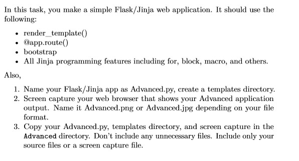 Create a Flask/Jinja Application: Here is an example: In this task, you