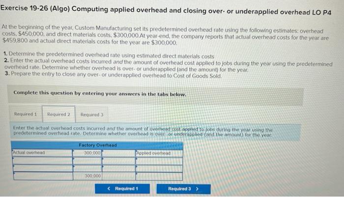 overhead LO P4 At the beginning of the year, Custom Manufacturing set