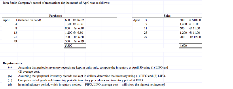 Need the answer on Excel please. John Smith Company's record of