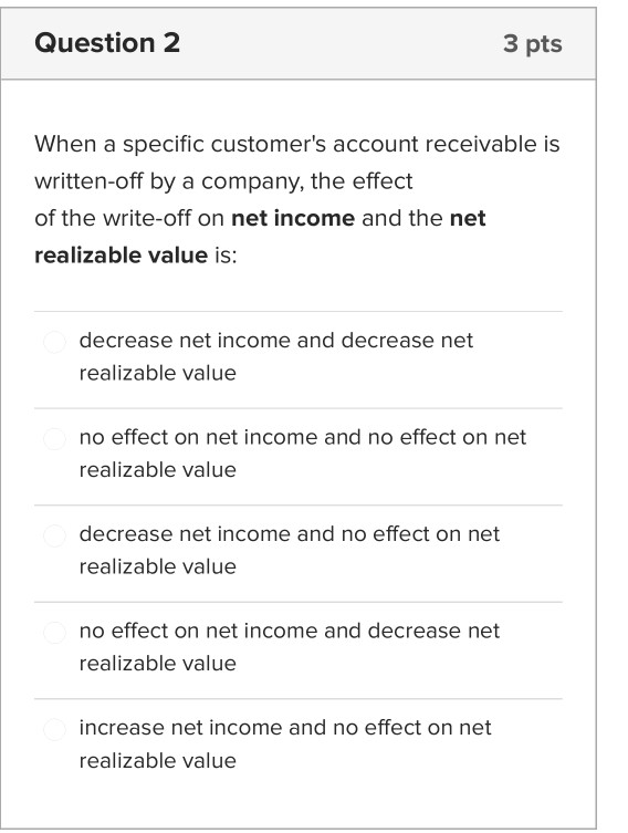 Question 2 3 pts When a specific customer's account receivable is