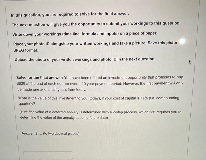  n this question, you are required to solve for the final