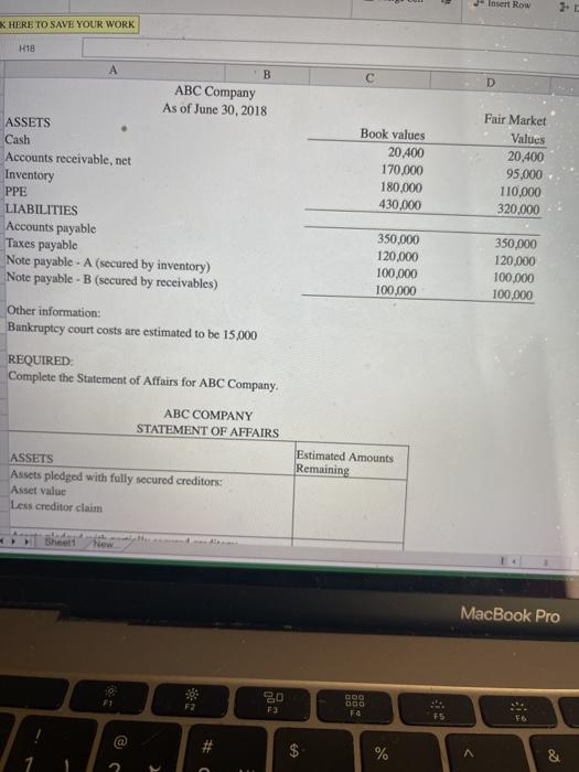  J" Insert Row HERE TO SAVE YOUR WORK H18 Book values