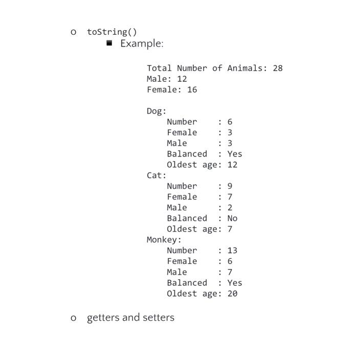 : name gender age type types A static ArrayList that holds all