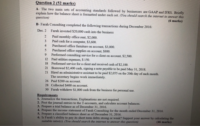  Question 2 (52 marks) A- The two main sets of accounting