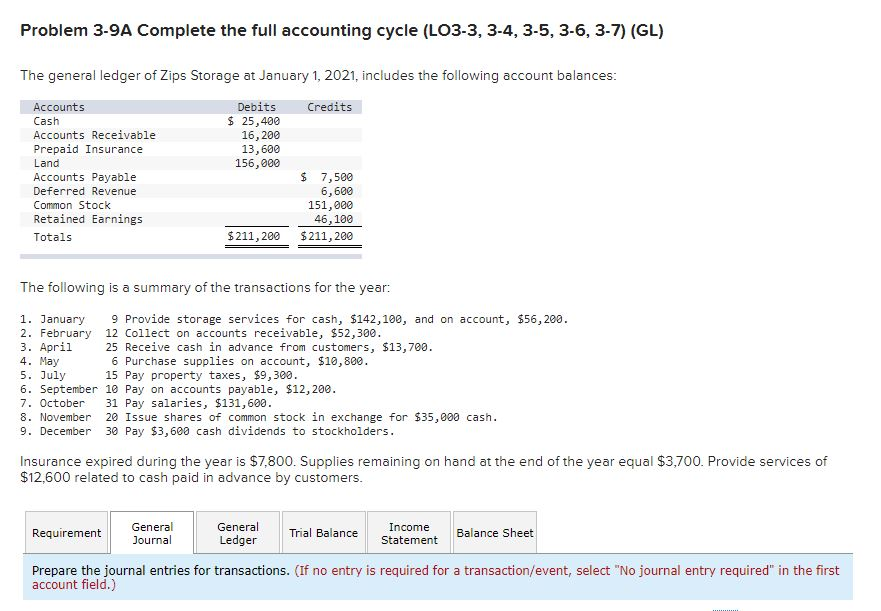 Problem 3-9A Complete the full accounting cycle (LO3-3, 3-4, 3-5, 3-6,