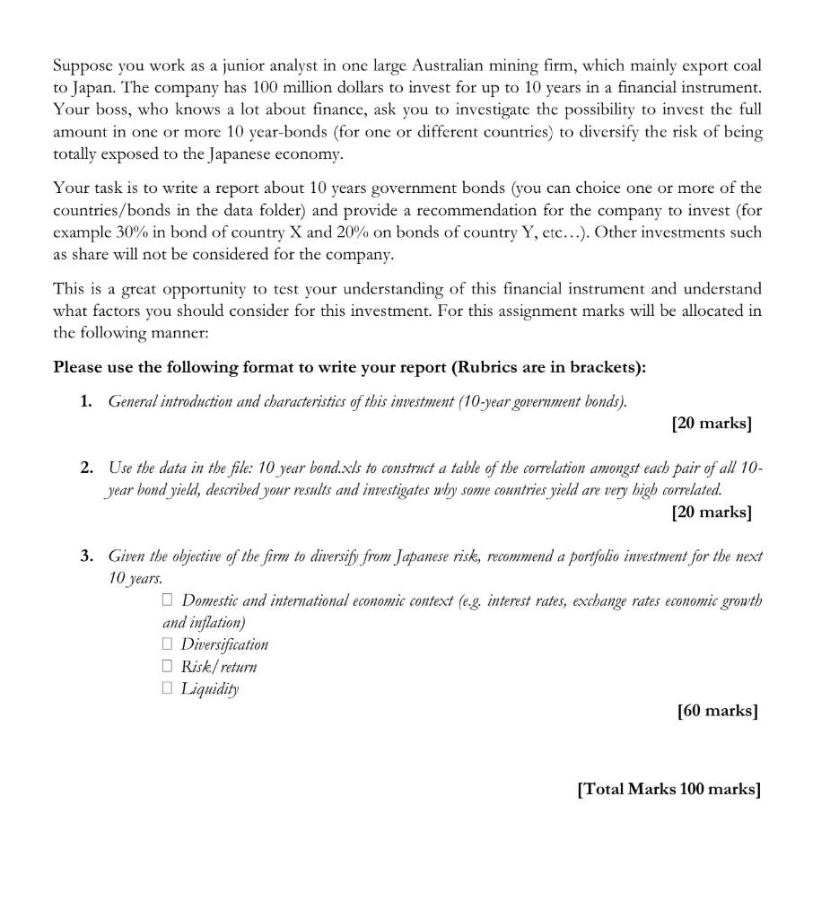 Suppose you work as a junior analyst in one large Australian