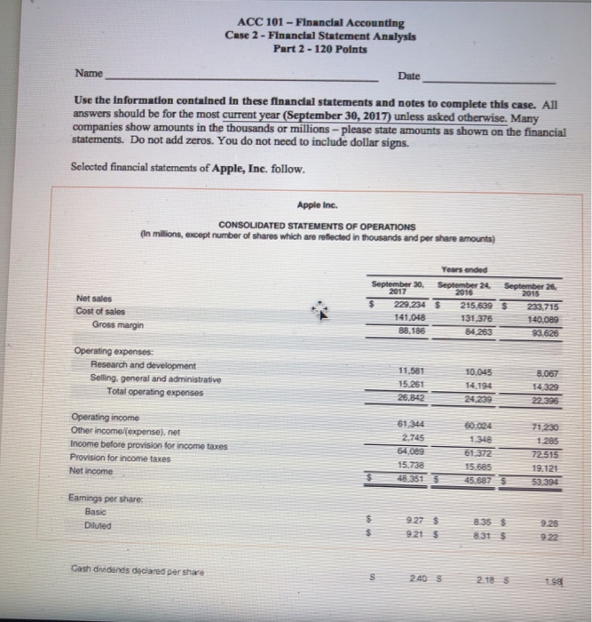  Help needed please ASAP ACC 101- Financial Accounting Case 2 -