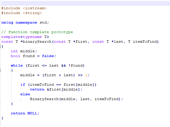 [first, last] for itemToFind. The function returns an address i in the