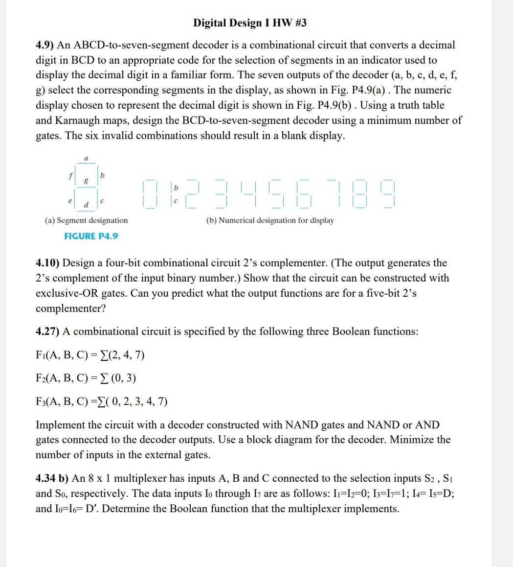  Digital Design I HW #3 4.9) An ABCD-to-seven-segment decoder is a