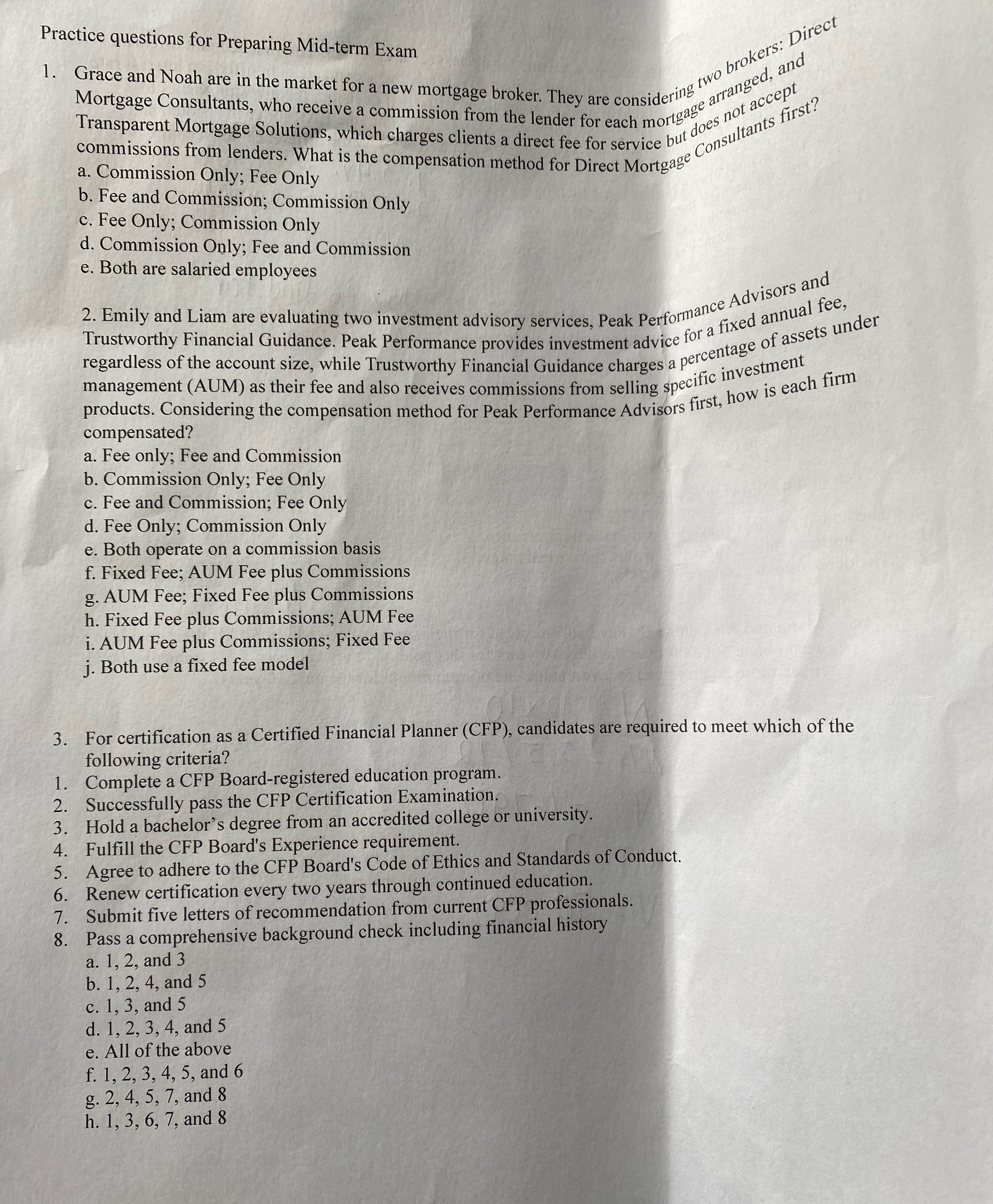 Practice questions for Preparing Mid-term Exam Grace and Noah are in