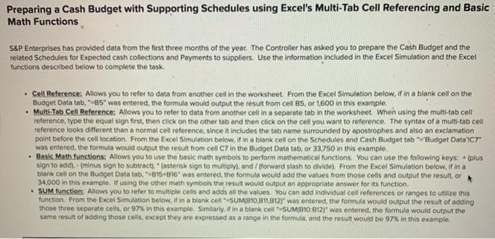 Preparing a Cash Budget with Supporting Schedules using Excel's Multi-Tab Cell