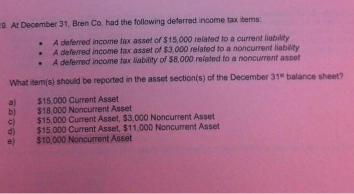  Right answer is E. At December 31, Bren Co. had the