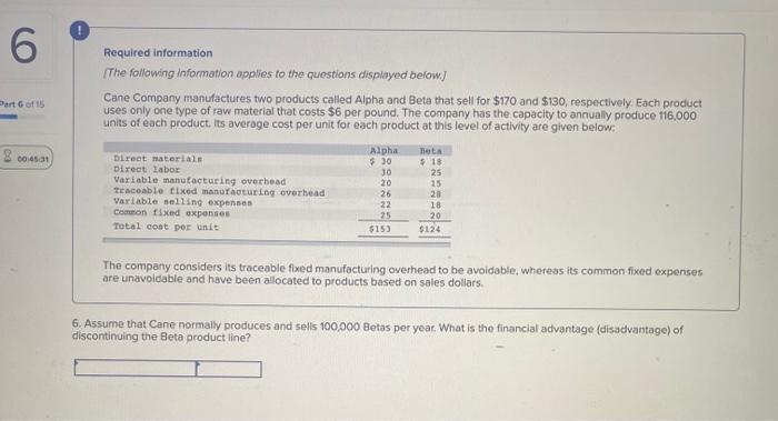 manufactures two products called Alpha and Beta that sell for $170 and