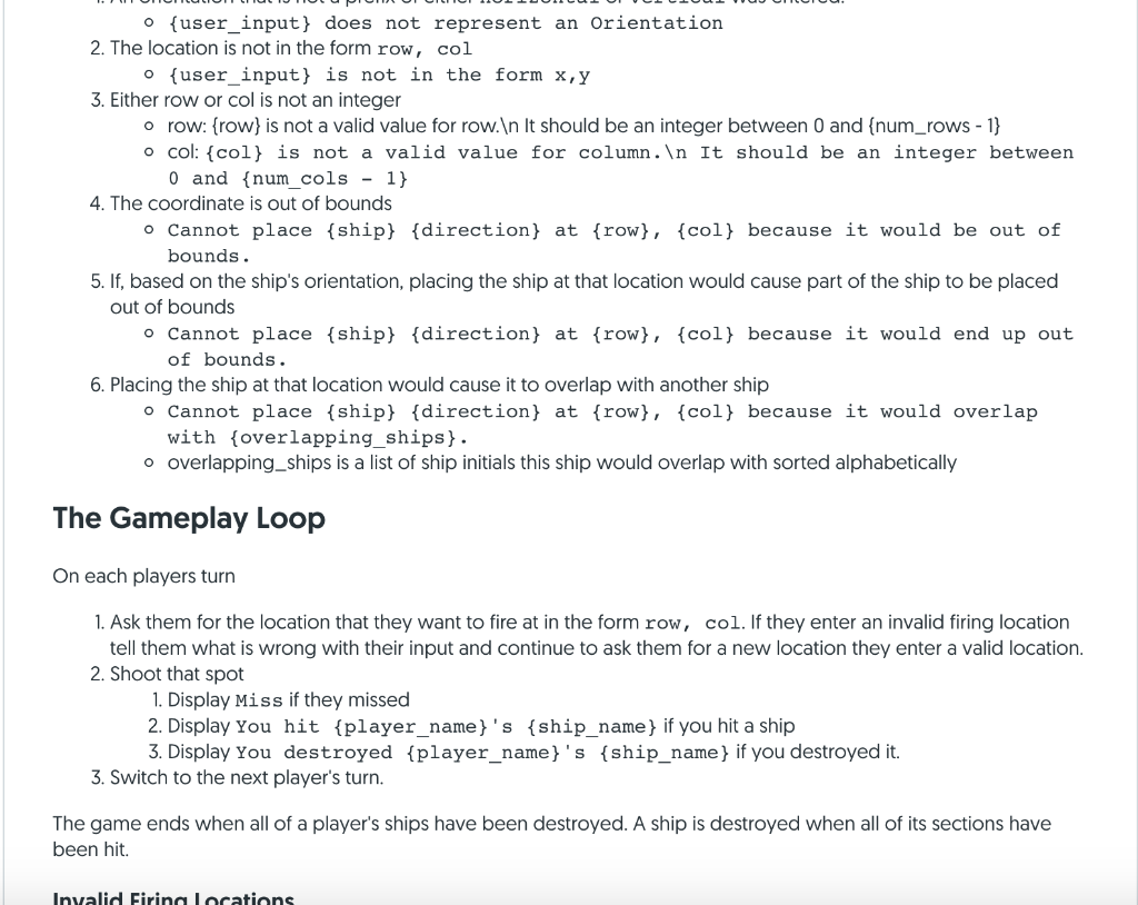 at least the following classes o Game o Player o Board o