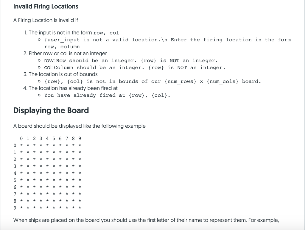 Ship Each class must be in its own file All functions/methods must