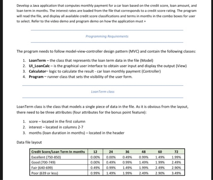  Develop a Java application that computes monthly payment for a car