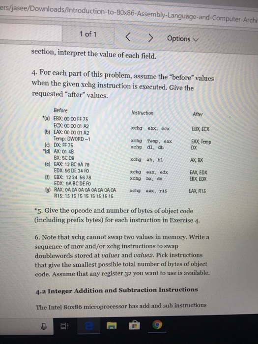 is executed. Give the requested "after" values. 122 Before Instruction After (a)