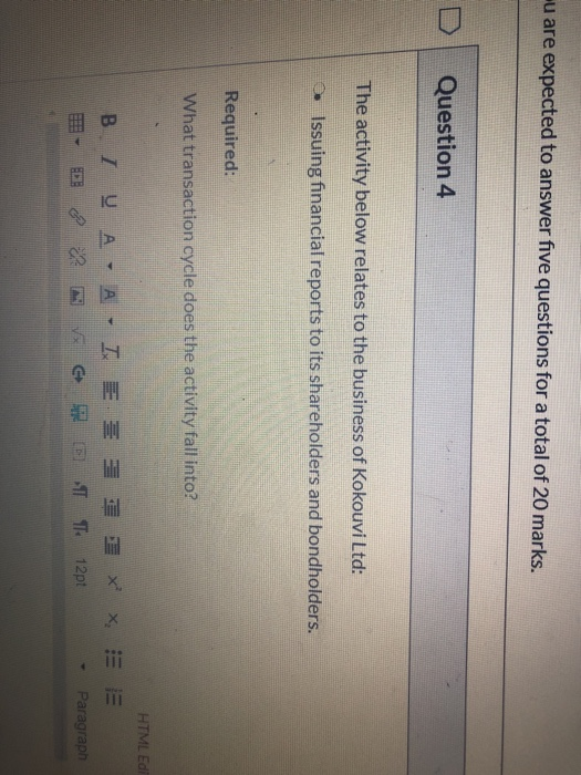  u are expected to answer five questions for a total of