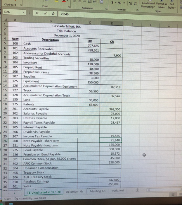following entries in general journal form for December, 2020: December 1: Recorded