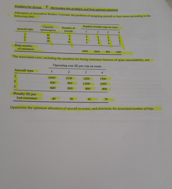  please excel solver and solver Problem for Group F (formulate the