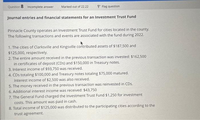 I NEED HELP ASAP! b) Prepare a statement of changes in fiduciary