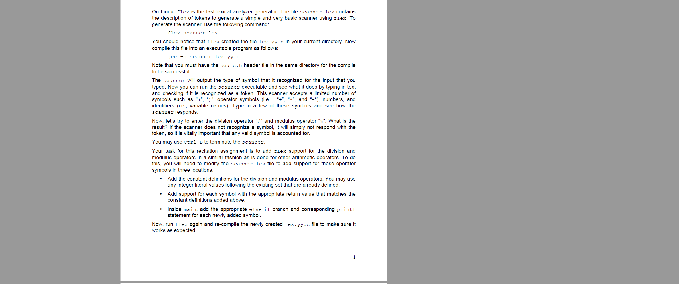  scanner.lex %{ #include "zcalc.h" #include int ch; int flag = 0;