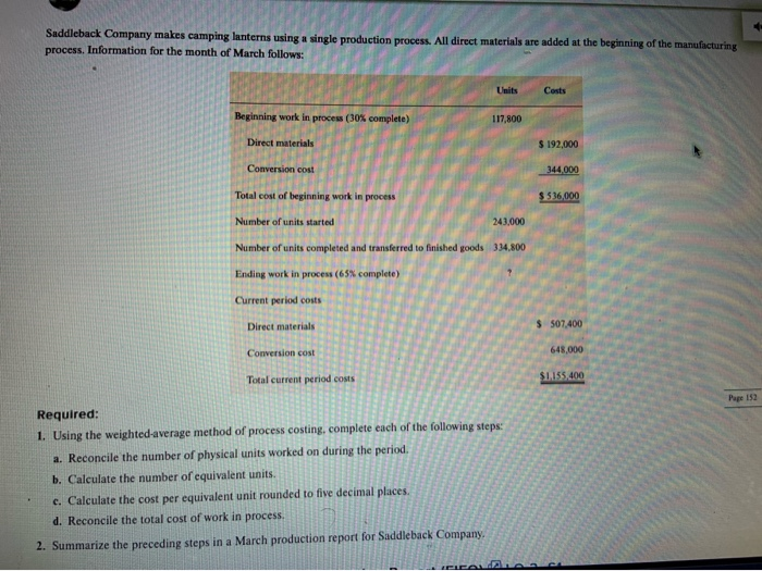  Saddleback Company makes camping lanterns using a single production process. All