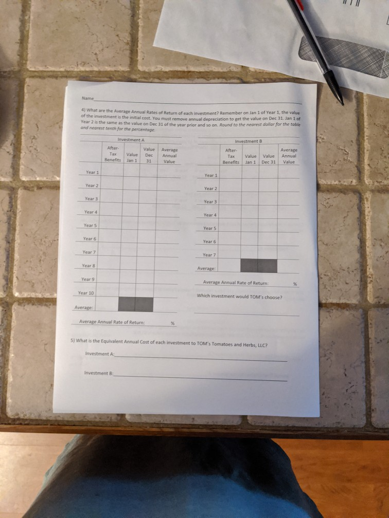 Jan 1 of Year 1, the value of the investment is the