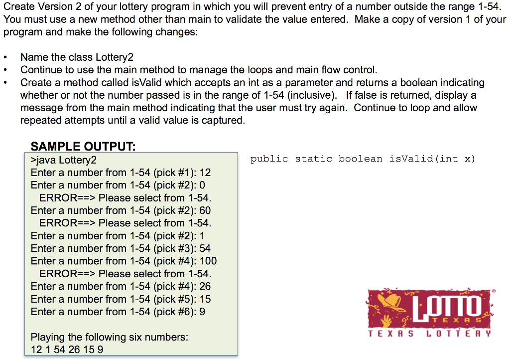 Java program that lets you select six lottery numbers. To simplify this