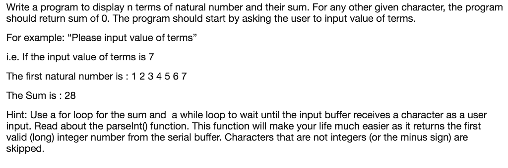  In arduino language!! Write a program to display n terms of