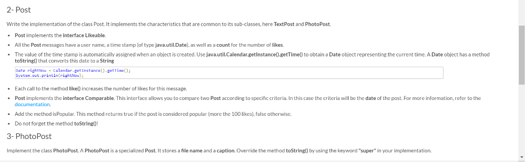  2-Post Write the implementation of the class Post. It implements the