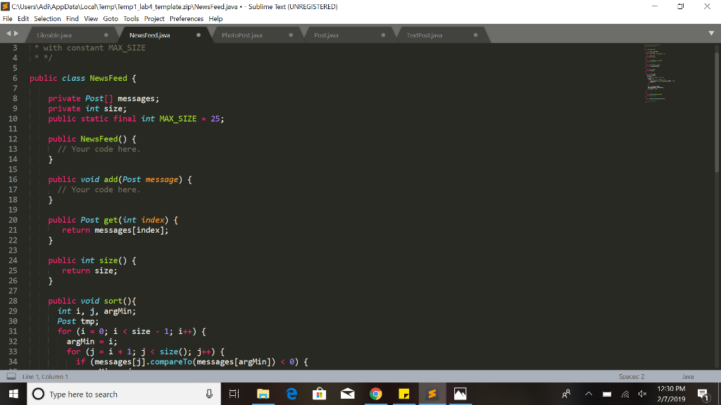 characteristics that are common to its sub-classes, here TextPost and PhotoPost. .Post