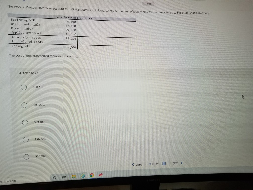  Saved The Work in Process Inventory account for DG Manufacturing follows.