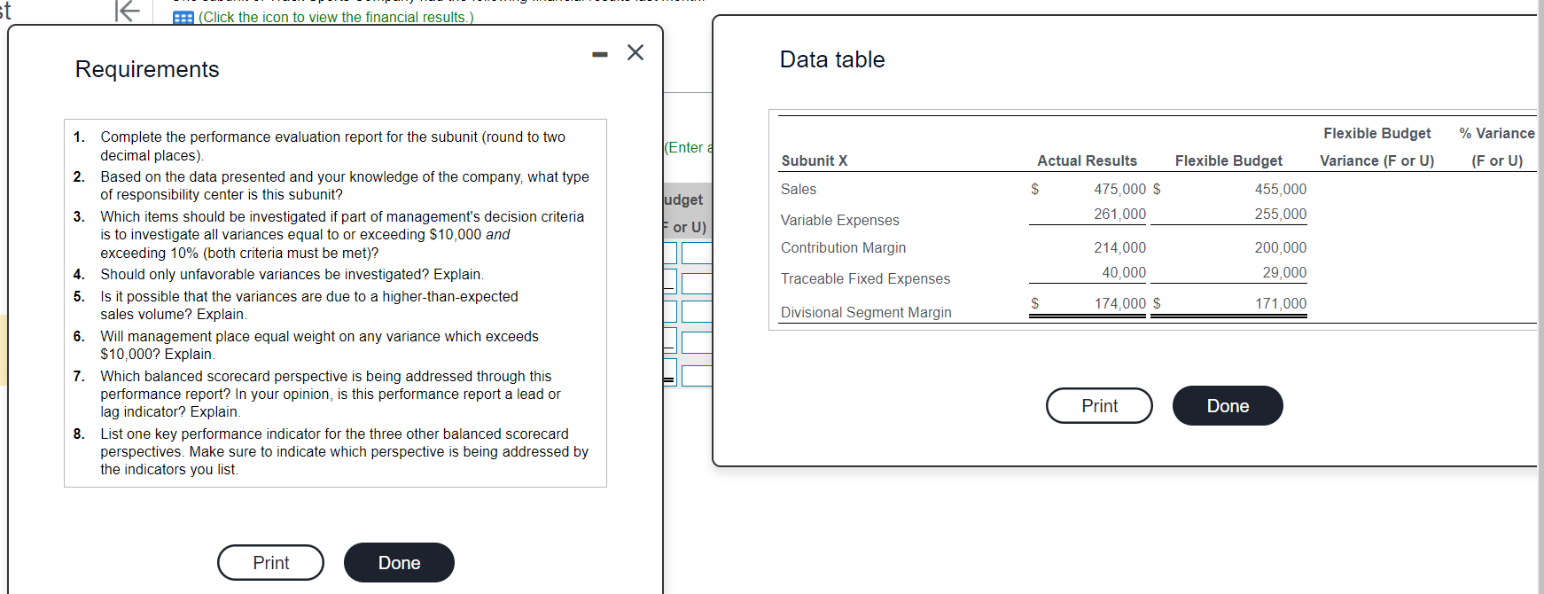  Requirements Data table 1. Complete the performance evaluation report for the