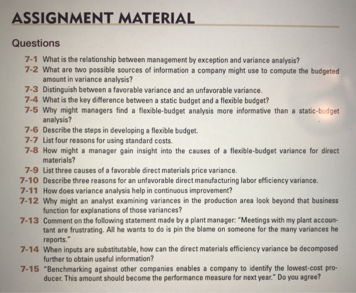  7-3, 7-4, 7-7, 7-11 ASSIGNMENT MATERIAL Questions 7-1 What is the