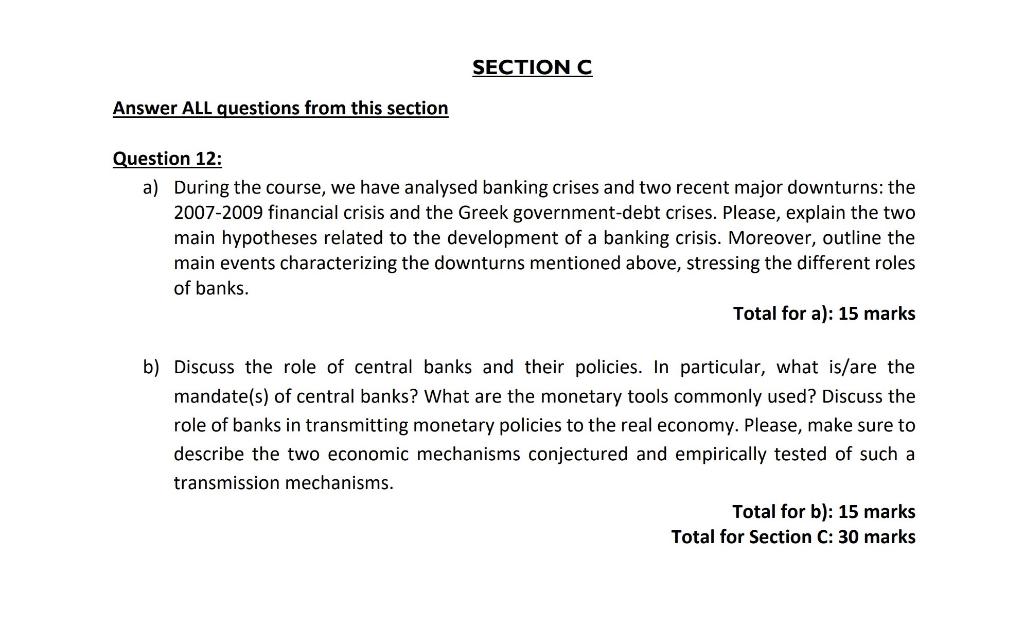  SECTION C Answer ALL questions from this section Question 12: a)