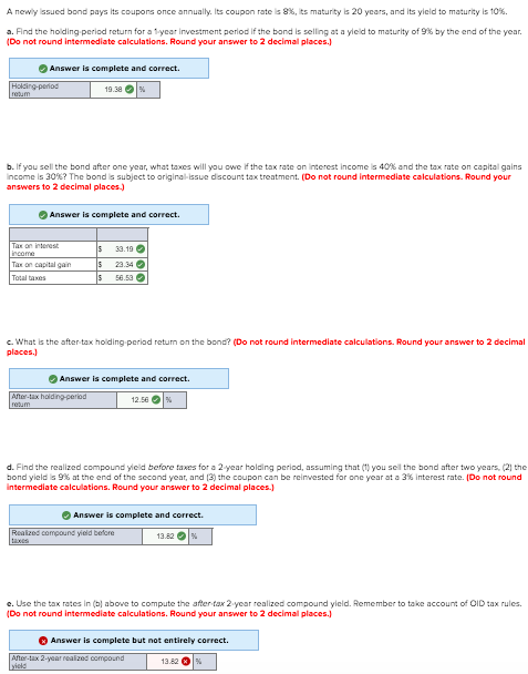 need help with part e A newly issued bond pays Its