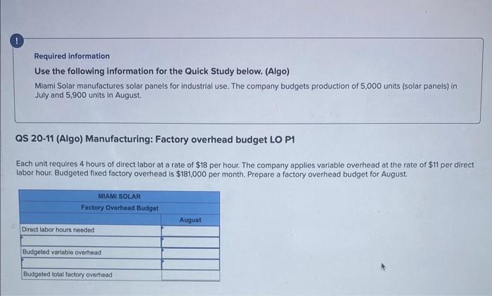  Required information Use the following information for the Quick Study below.
