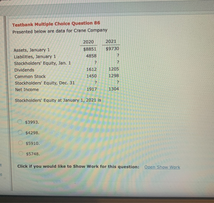  Testbank Multiple Choice Question 86 Presented below are data for Crane