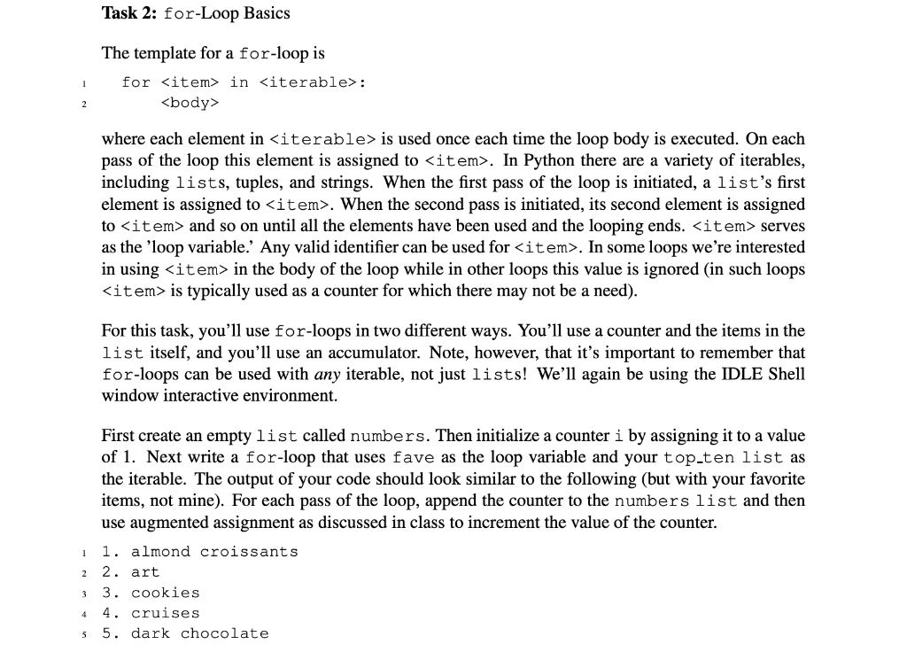 Can someone help me solve this question in Python? Task 2: for-Loop