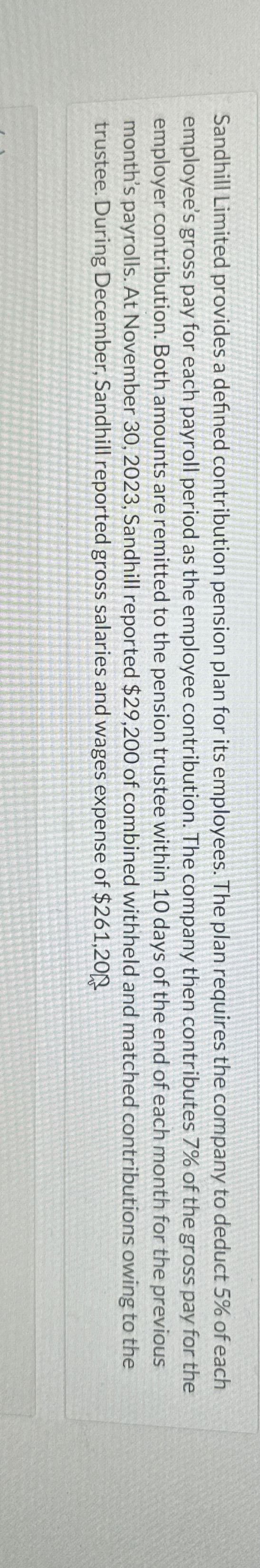  Sandhill Limited provides a defined contribution pension plan for its employees.