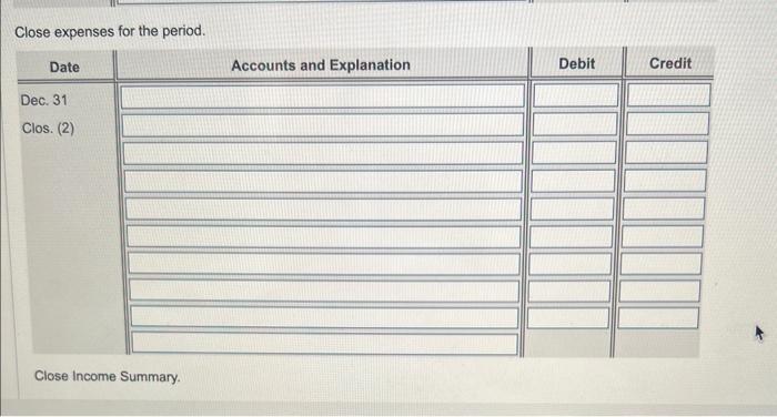 Reerence Requirement 4. Joumalize and post the closing enties at December 3t,