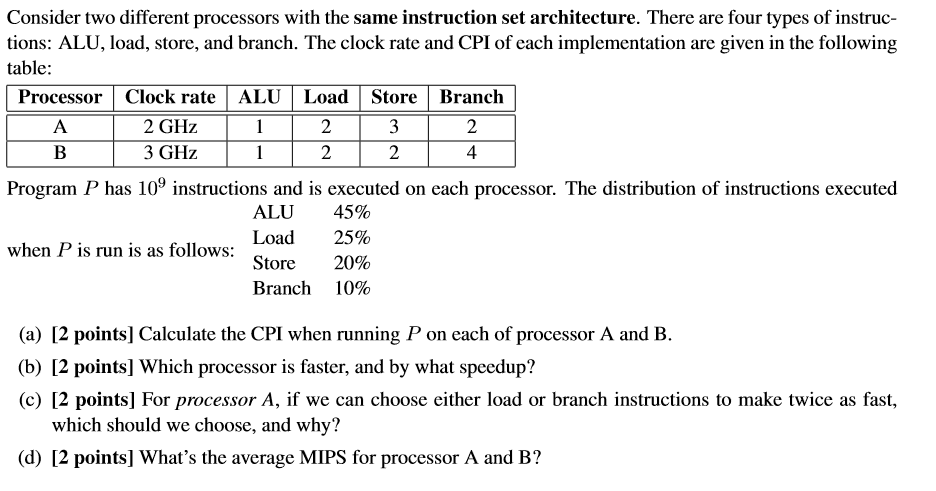  Consider two different processors with the same instruction set architecture. There