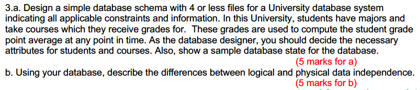 3.a. Design a simple database schema with 4 or less files