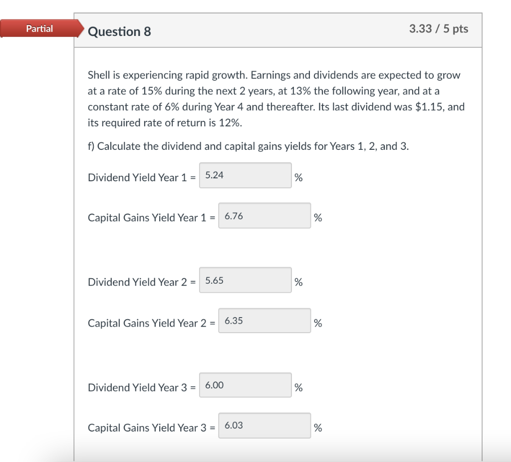  Partial Question 8 3.33 / 5 pts Shell is experiencing rapid