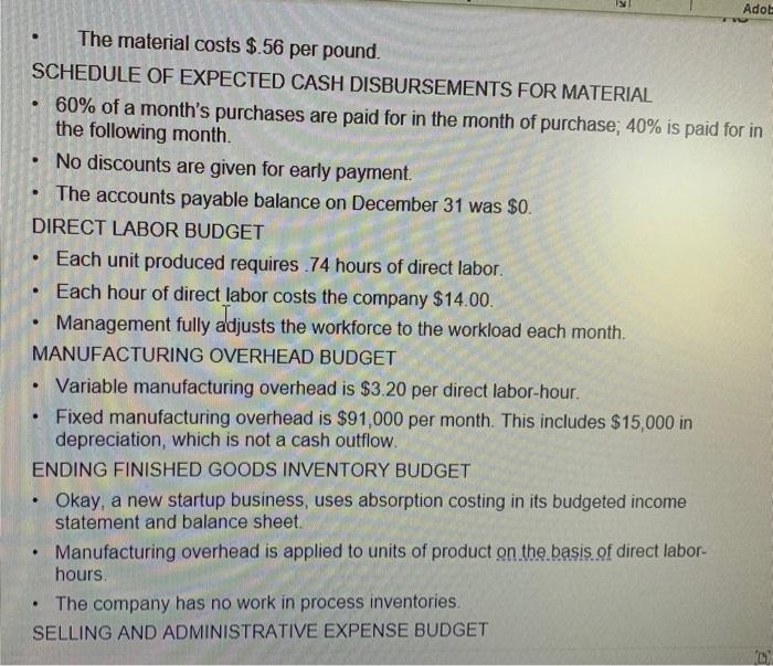 budget and schedule of expected cash collections) (this is my 2nd submission