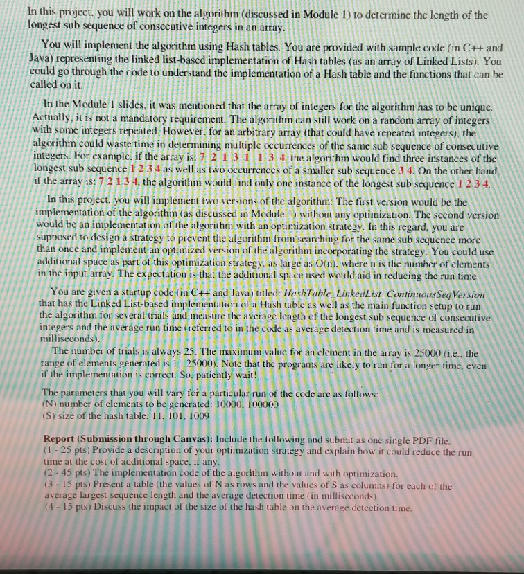  In this project, you will work on the algorithm (discussed in