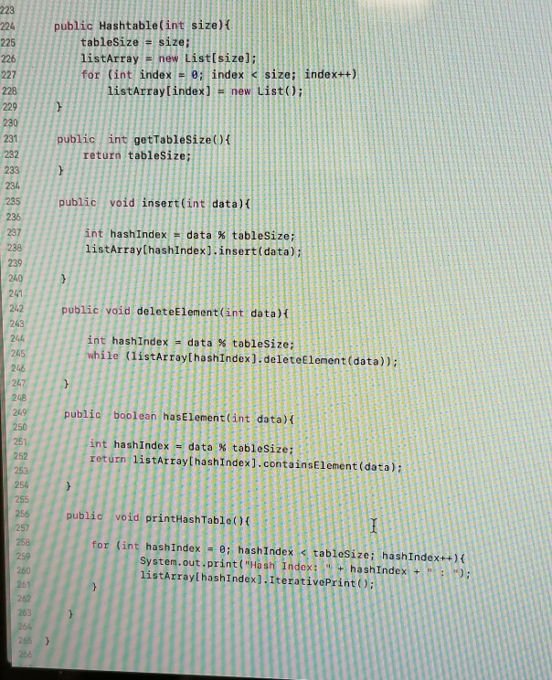 a Hash table and the functions that can be called on it