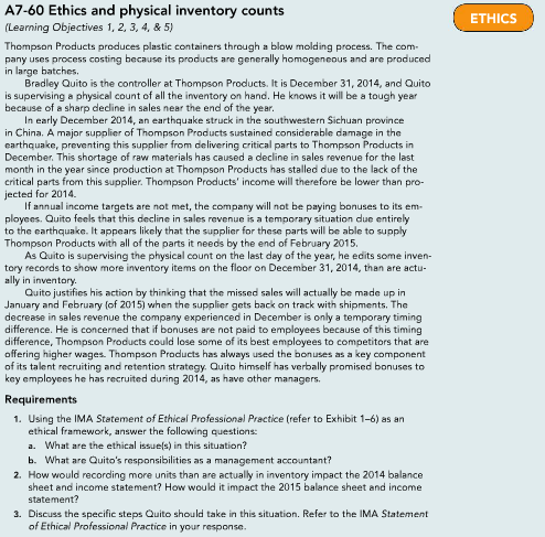  A7-60 Ethics and physical inventory counts Learning Objectives 1, 2, 3,