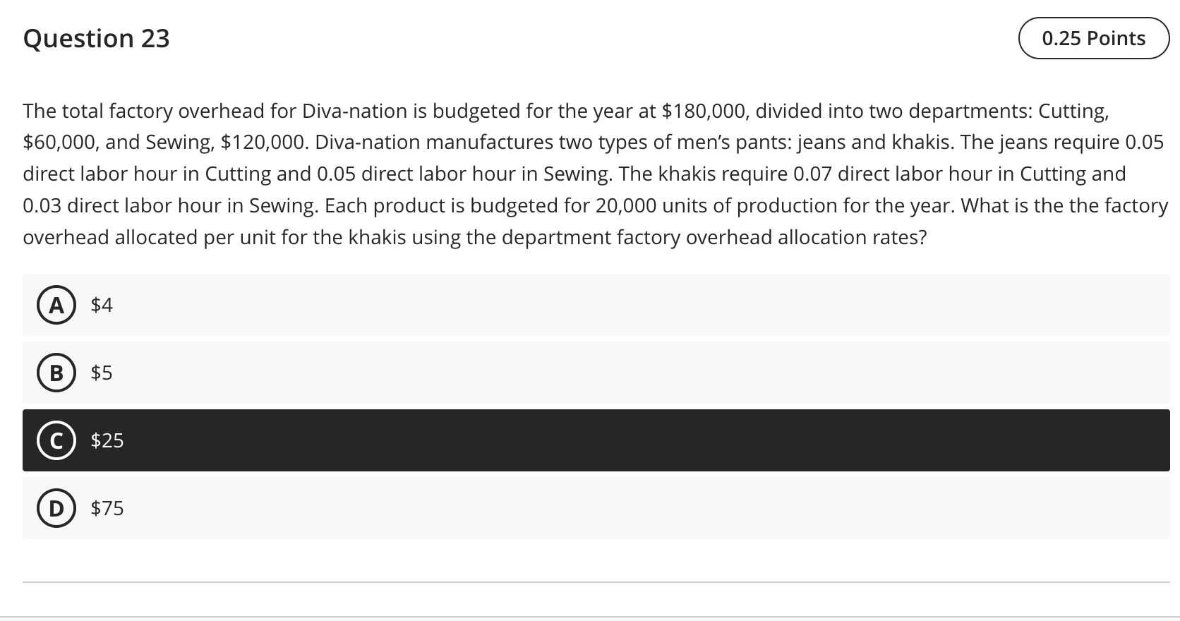  Question 23 The total factory overhead for Diva-nation is budgeted for